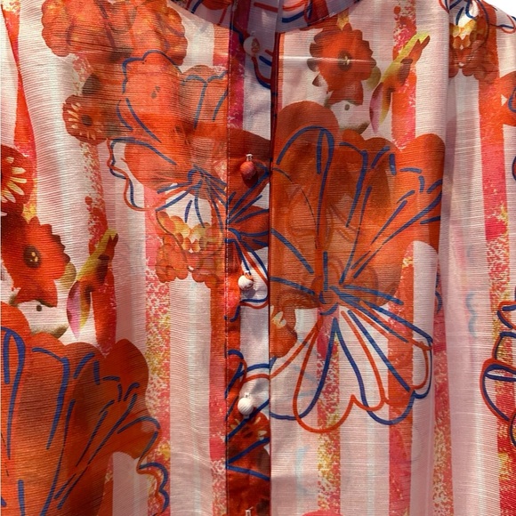 Vibrant Red Floral Sheer Blouse - Picture 6 of 7